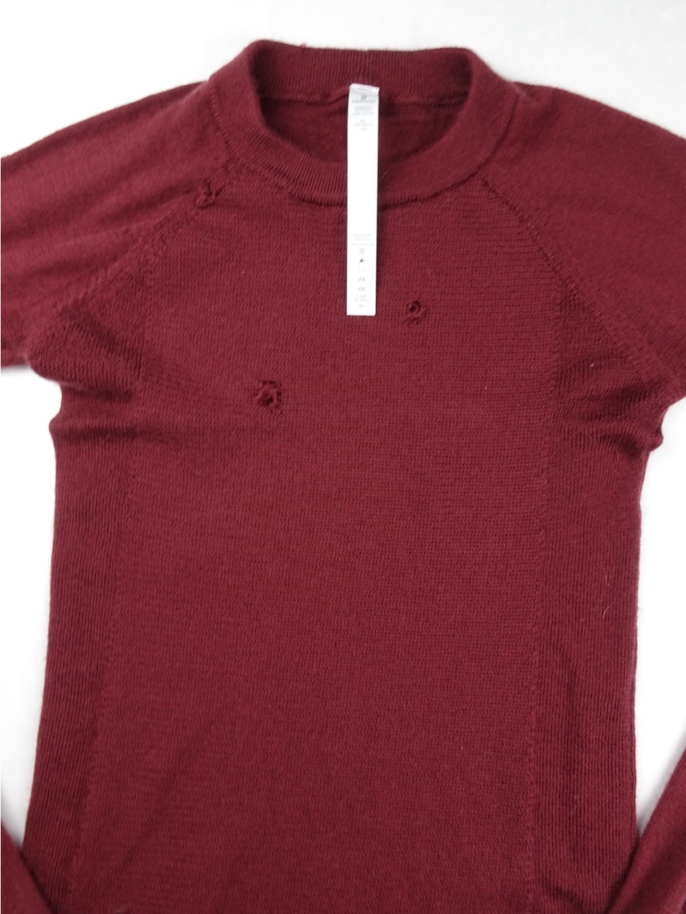 Lululemon Sit In Lotus Merino Wool Sweater Garnet Size 2 Distressed AS IS READ